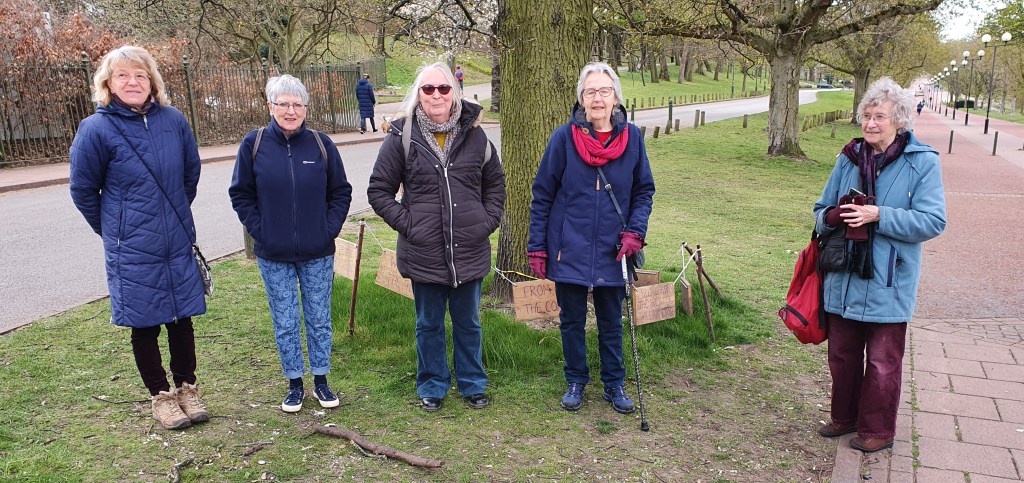 Photo of some Nottingham Quakers on their Journey to COP26 walk in Forest Recreation Ground, Nottingham
